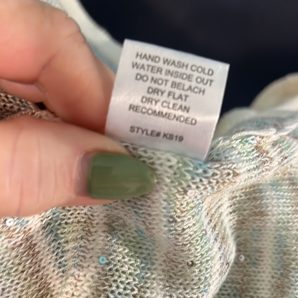 Peace of Cloth Sweater Sequins Crewneck Striped Pop of Sparkle Cotton Linen XS - Picture 9 of 9